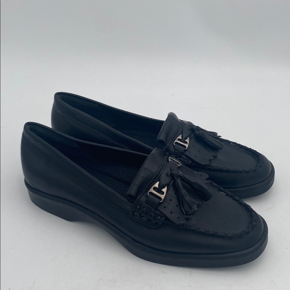 Maripe Black Leather Loafers women 7.5M Tassel Accent casual office retro Y2K - Picture 12 of 12